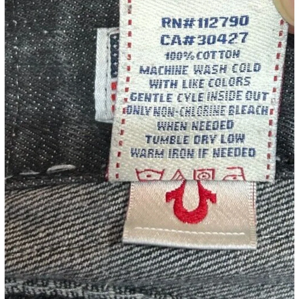 *True Religion Jeans Mens 38 Black Distressed Measures 38X33 Geno Straight‎ Y2K